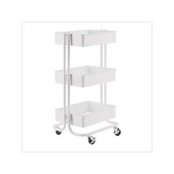 Seville Classics 3-Tier Rolling Steel Bin Trolley Cart (White)