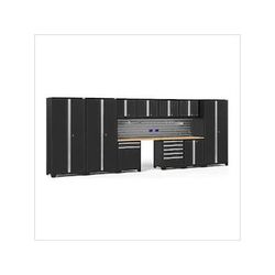 NewAge Garage Cabinets PRO Series Black 12-Piece Set with Bamboo Tops and Slatwall Hook Kit