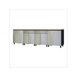 Contur Cabinet 10' Premium Stainless Steel Garage Cabinet System with Butcher Block Tops