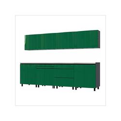 Contur Cabinet 10' Premium Racing Green Garage Cabinet System with Stainless Steel Tops