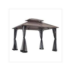 Sunjoy Group 10 x 12 Brown Steel Hardtop Gazebo with Hook and Netting