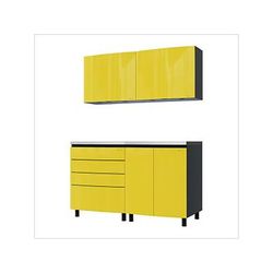 Contur Cabinet 5' Premium Vespa Yellow Garage Cabinet System with Stainless Steel Tops