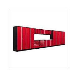 NewAge Garage Cabinets PRO Series Red 14-Piece Set with Stainless Steel Top and LED Lights