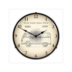 Collectable Sign and Clock 1975 Volkswagen Bus Patent Blueprint Backlit Wall Clock