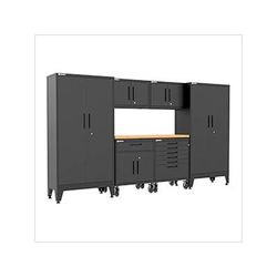 Armadillo Tough Black 7-Piece Garage Cabinet Set with Levelers and Casters