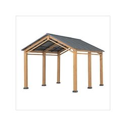 Sunjoy Group AutoCove 11 x 13 Gable Roof Wood Carport / Gazebo with Ceiling Hook (Black Roof)