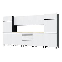 Contur Cabinet 12.5' Premium Alpine White Garage Cabinet System with Butcher Block Tops