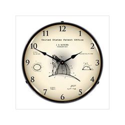 Collectable Sign and Clock 1889 Hopkins Firemans Hat Patent Blueprint Backlit Wall Clock