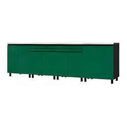 Contur Cabinet 10' Premium Racing Green Garage Cabinet System with Stainless Steel Tops