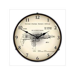 Collectable Sign and Clock 1982 Uzi Submachine Gun Patent Blueprint Backlit Wall Clock