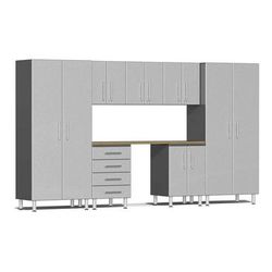 Ulti-MATE Garage Cabinets 8-Piece Garage Cabinet Kit with Bamboo Worktop in Stardust Silver Metallic