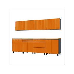Contur Cabinet 10' Premium Traffic Orange Garage Cabinet System with Butcher Block Tops