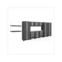 NewAge Garage Cabinets BOLD Series Grey 10-Piece Set with Stainless Top and Wall Mounted Shelves