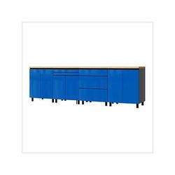 Contur Cabinet 10' Premium Santorini Blue Garage Cabinet System with Butcher Block Tops