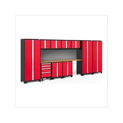 NewAge Garage Cabinets BOLD Series Red 12-Piece Set with Bamboo Top and Backsplash
