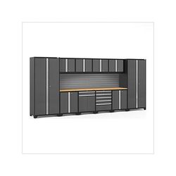 NewAge Garage Cabinets PRO Series Grey 12-Piece Set with Bamboo Top and Slatwall
