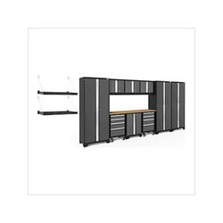 NewAge Garage Cabinets BOLD Series Grey 12-Piece Set with Bamboo Top and Wall Mounted Shelves