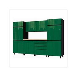 Contur Cabinet 10' Premium Racing Green Garage Cabinet System with Butcher Block Tops