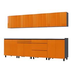 Contur Cabinet 10' Premium Traffic Orange Garage Cabinet System with Stainless Steel Tops