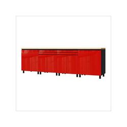 Contur Cabinet 10' Premium Cayenne Red Garage Cabinet System with Butcher Block Tops