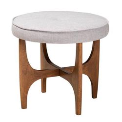 Theo Japandi Dark Grey Fabric And Walnut Brown Finished Wood Ottoman Footstool by Baxton Studio in Beige Walnut Brown