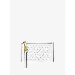 Michael Kors Empire Small Woven Leather Card Case White One Size