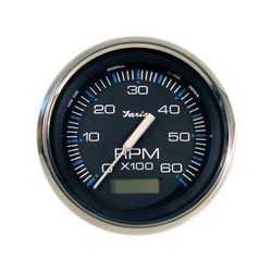 Faria Beede Instruments Chesapeake Black SS 4" Tachometer w/Hourmeter - 6000 RPM Gas - Inboard 33732