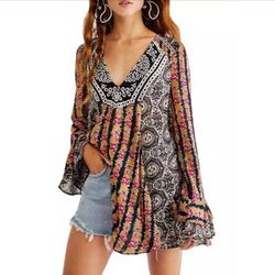 Free People Tops | Free People Falling Into You Tunic Top | Color: Black/Pink | Size: S