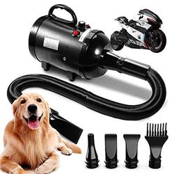 Aiiyme 4.3HP/3200W Pro High Velocity Dog Grooming And Blow Dryer With Adjustable Airflow Speed And Temperature,78"Flexible Hose And 4 Attachment Nozzles - Black