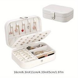 1pc Portable Double Layer Jewelry Storage Box - Korean Version - Organize Earrings, Necklaces, And Rings - Pu Leather Desktop Organizer