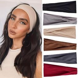 Boho Solid Color Elastic Headband Vintage Hair Band Elastic Turban Headwrap Hair Accessories For Yoga Sports Running Workout Wear