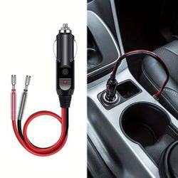 Car Plug Male Plug Adapter 12v/24v 1ft 16awg Fused Replacement Connector Socket Extension Cable With Leads & Led Light With 15a Fuse
