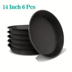 6pcs, Plant Saucer Plastic Plant Tray, 14 Inch Black Sturdy And Durable Flower Pot Container Accessories Plant Pot Saucers For Indoor And Outdoor