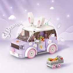 TEMU Kawaii Cartoon Purple Rabbit Car Mini Building Blocks, Desktop Decoration For Girls, Birthday Gift Easter Gift