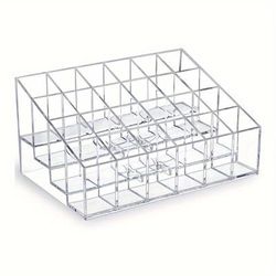 1pc Clear Lipstick Organizer, Plastic 24-grid Lipstick Holder, Cosmetic Storage Box, Acrylic Desktop Display Stand