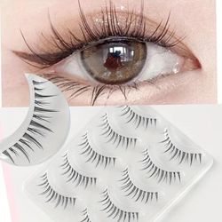 False Eyelashes Comic Lashes Natural Look 13mm Transparent Stem Lashes Extensions Reusable Self Adhesive Spiky False Eyelashes 5 Pairs With Floral Effect Anime Lashes False Eyelashes