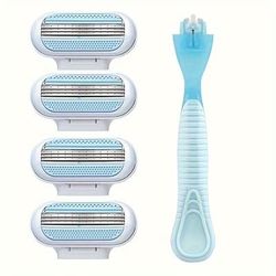 Safety Razor, 3-layers Shaving Blades, T-shaped Trimmer Razor, Reusable Blades, Women's Razor With Lubricating Strips