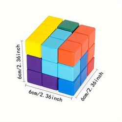 TEMU 1pc Wooden Cube Puzzle -brain Teaser Puzzle Iq Logic Math Puzzle For Adults Men Gift