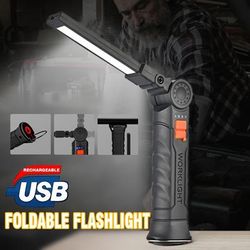 1pc Rechargeable Led Work Light, Tail Magnet Torch For Outdoor Camping Fishing, Foldable Lamp For Hotel Use