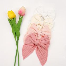 4pcs Elegant Bow Duckbill Clip Solid Color Cute Fabric Bow Hairpin Stylish Side Clip Bangs Broken Hair Clip