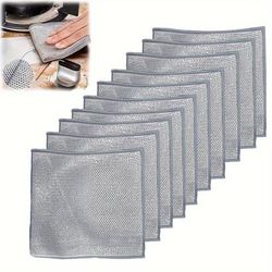 10 Pcs Silvery Cleaning Cloth, Dish Towel Reusable Non Stick Oil Dishcloth Pot Strong Rust Removal, Replacement Of Steel Wire Balls Rag, Multipurpose Wire Dishwashing Rags