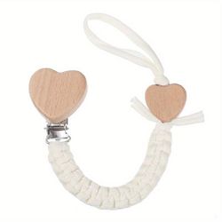 1pc Braided Pacifier Chain, Heart-shaped Wooden Clip, Pacifier Holder