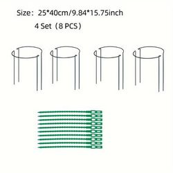 4pcs/8pcs, Plant Support Stakes, Half Round Metal Garden Plant Support, Support Ring Cage For Rose Peony Tomato Hydrangea, Flower Supports Indoor Outdoor, 8.27"x13.78", 9.84"x15.75"