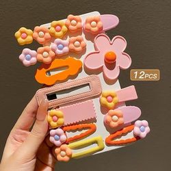 12pcs Girl Hair Accessories, Colorful Cute Flower Hair Clip For King's Day
