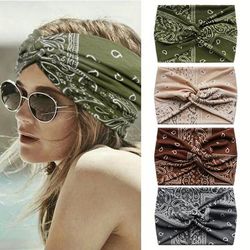 4pcs Vintage Printed Wide Brimmed Head Bands Elastic Knotted Hair Hoops Trendy Hair Accessories For Women And Girls