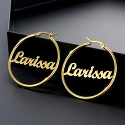 Custom Name Hoop Earrings Personalized Letter Nameplate Design Stainless Steel Gifts For Women