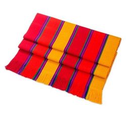Sunset Glory,'Multicolor Striped Cotton Table Runner from Guatemala'
