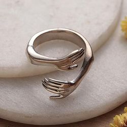 Friendly Embrace,'Inspirational Polished Sterling Silver Wrap Ring from India'