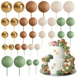 Décoration de gâteau vert sauge marron, 10 pièces, boules en mousse dorée, bricolage, décoration de gâteau pour réception-cadeau pour bébé, fête d'anniversaire