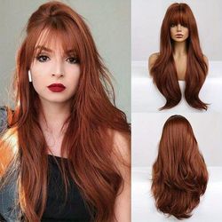 Red Brown Ginger Wig For Women Long Straight Synthetic Hair For Women, Heat Resistant Wigs